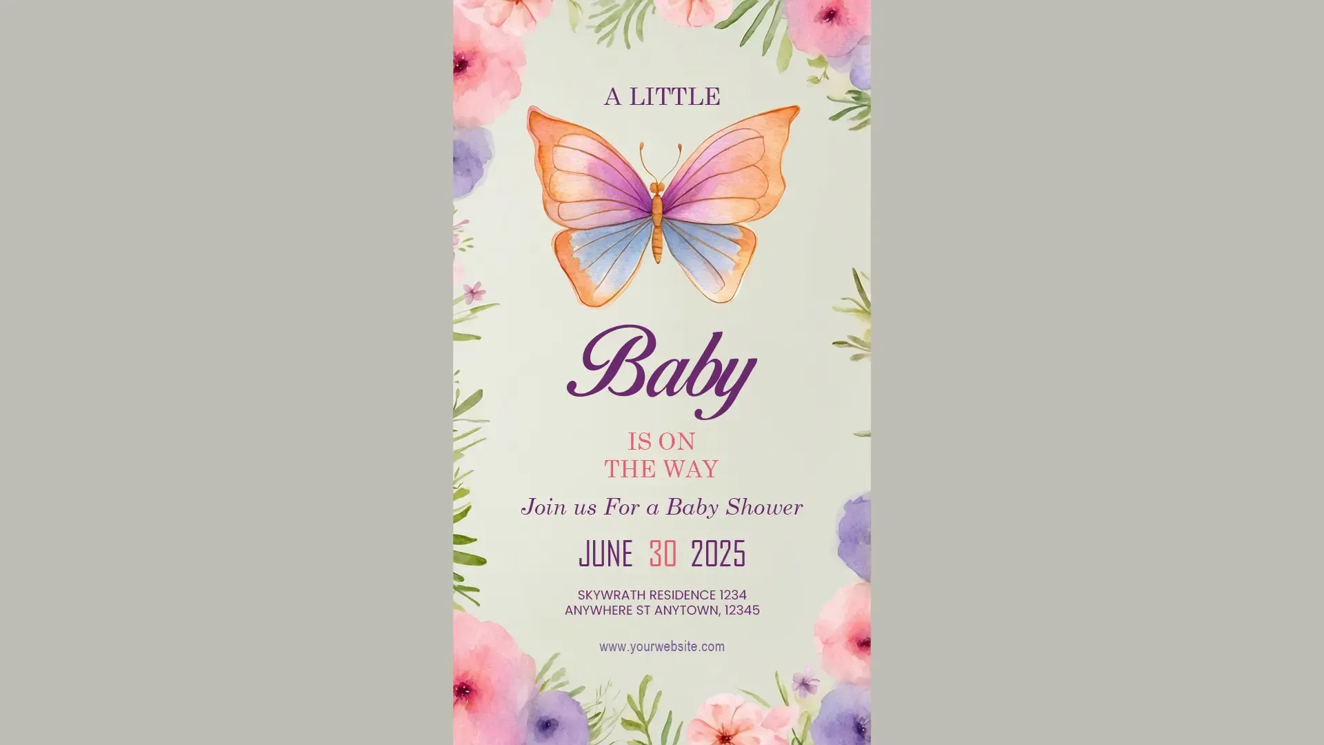 Floral Baby Shower Invitation Card for Instagram Story with Elegant Butterfly Theme